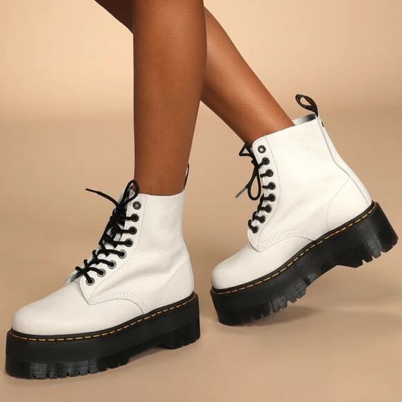 Dr. Martens Shoes - Dr. Martens 1460 Pascal Max Optical White Pisa Leather Platform Boots